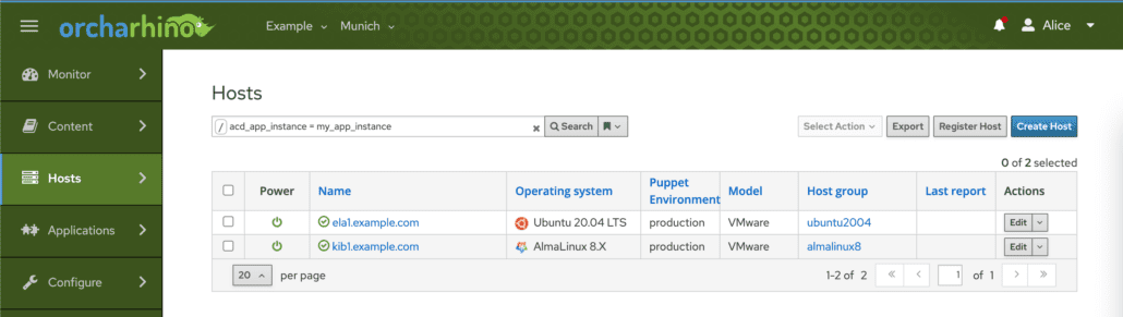 filtering hosts for application instances